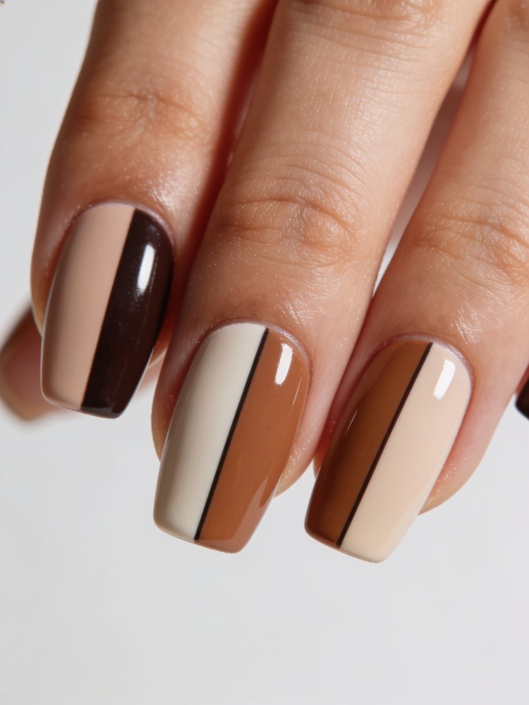 Medium square acrylic nails split into two vertical colour blocks