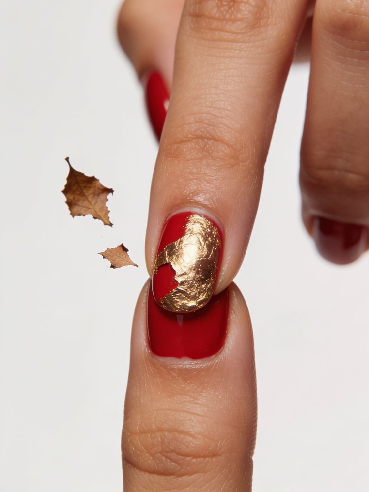 Gold foil over red