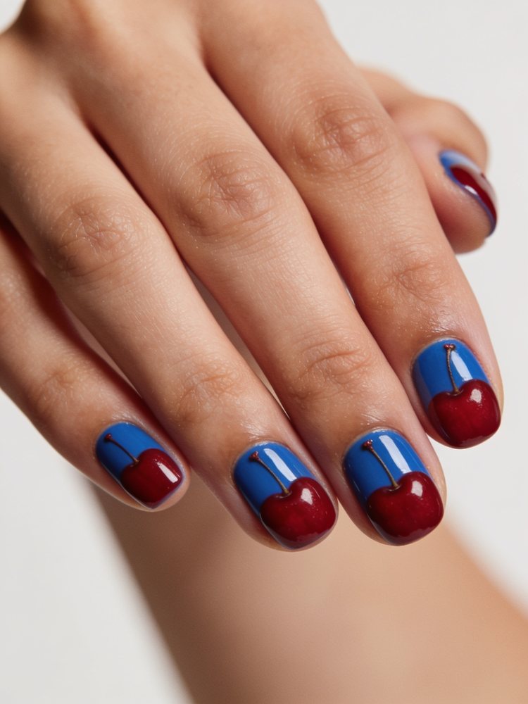 Short almond nails in glossy cherry red