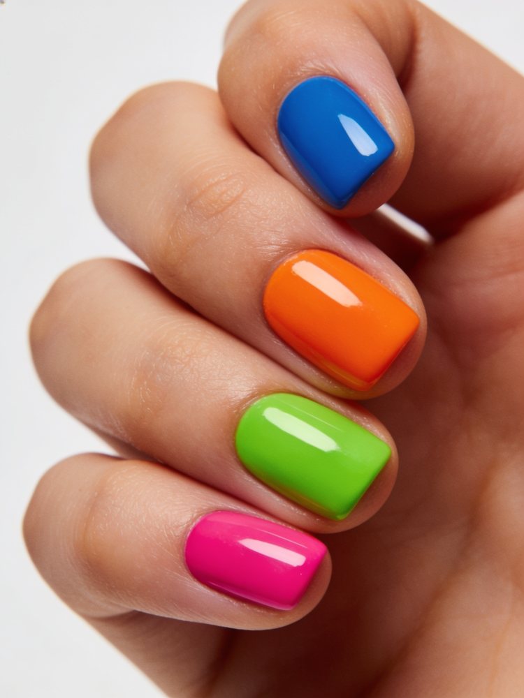 Very short square nails in saturated cobalt blue