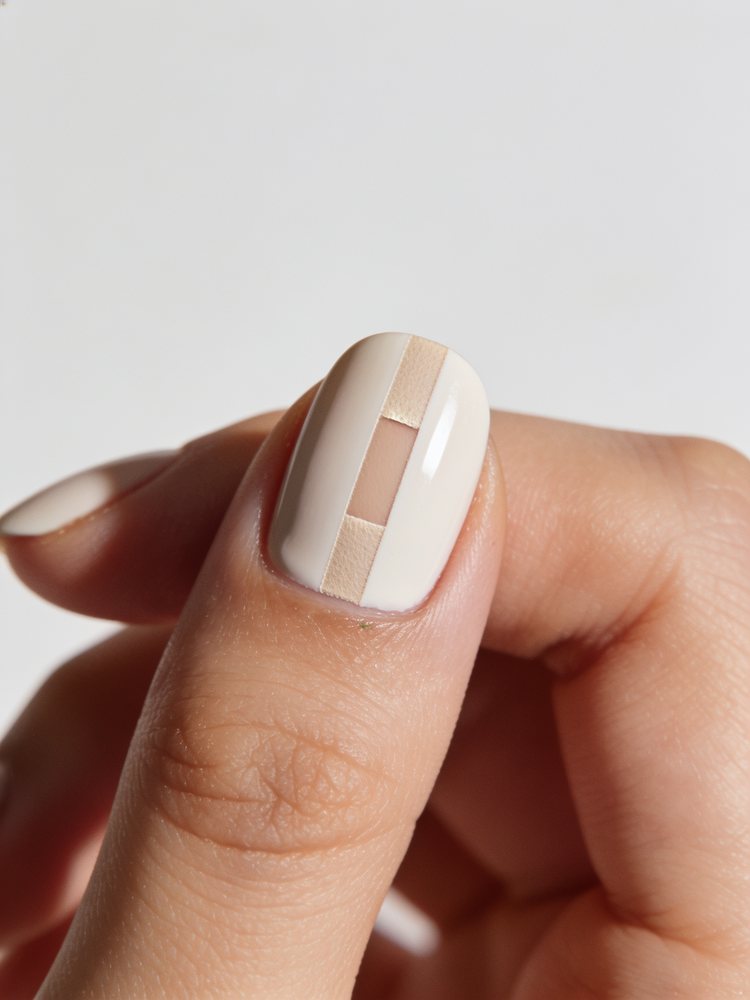 Medium almond nails with a bare stripe down the centre