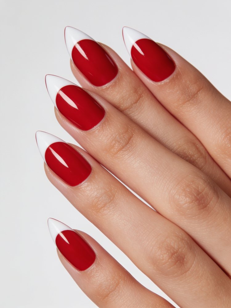 Medium square nails with a crisp red French tip
