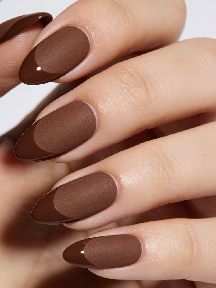 Short squoval nails in matte mocha brown