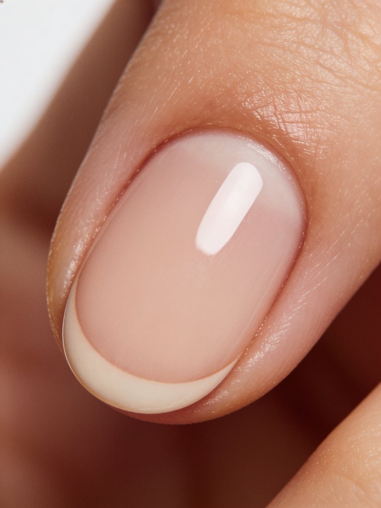 Very short round nails following the fingertip curve in sheer pink